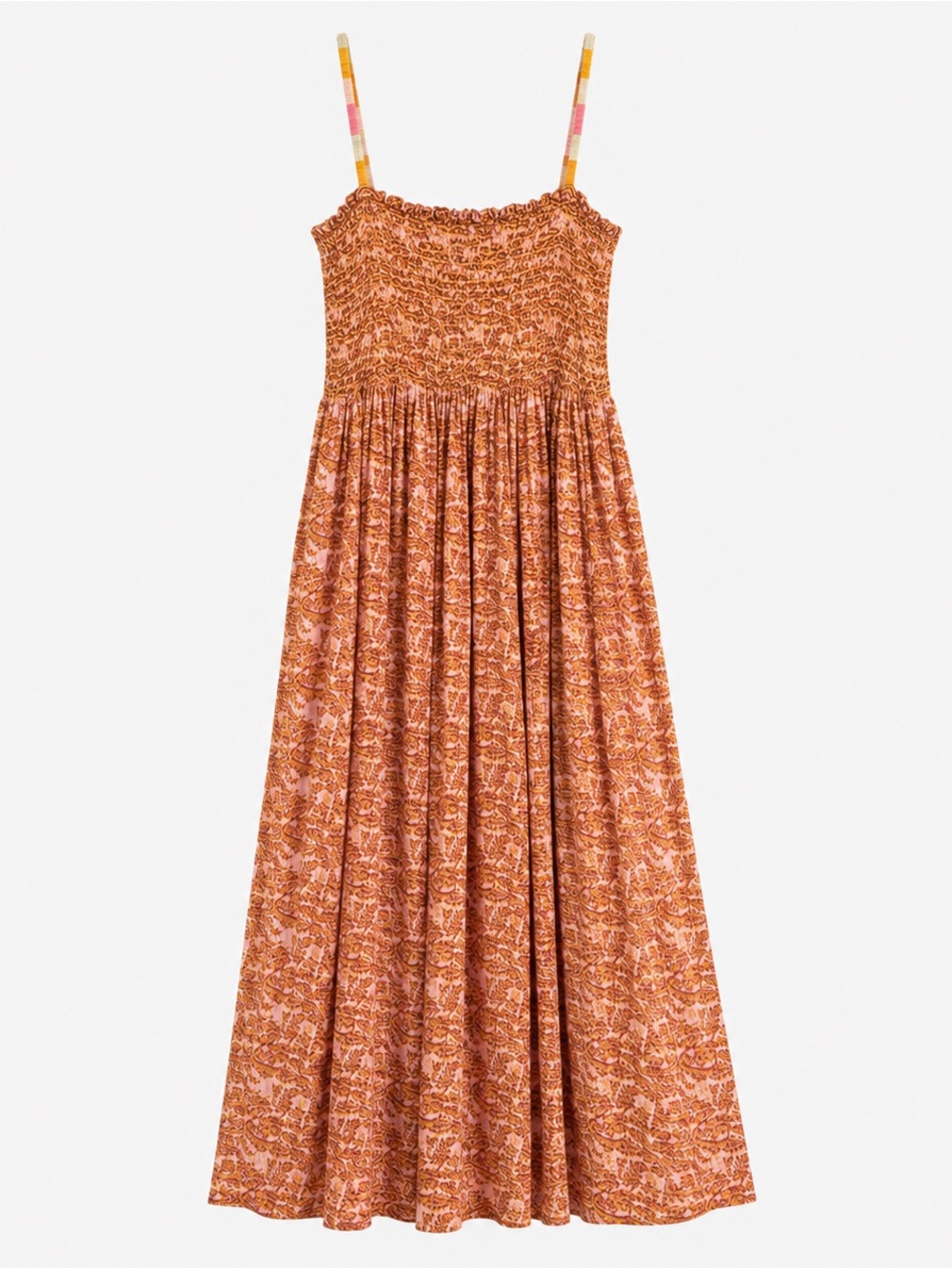 Scotch & Soda Smocked Printed Maxi Dress Pink Orange Size Small